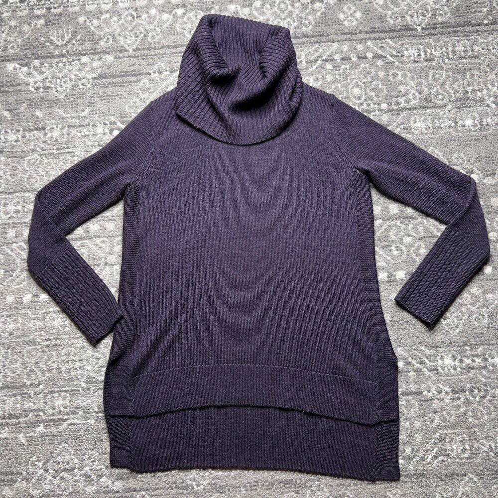 Tahari Cowl Neck Tunic Sweater Women Small Deep Purple Plum Wool Blend
